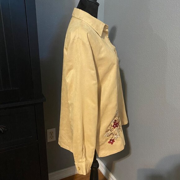 Faux Suede Shirt Womens L Embroidered Floral Y2K Tan Western Boho Cowgirl - Picture 8 of 8